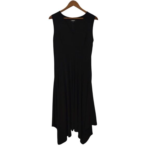 NEW DKNY Slinky Jersey Knit Handkerchief Hem Midi Dress in Black Size Medium - Picture 5 of 10
